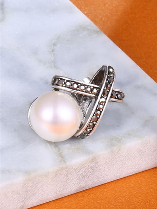 Silvery Elegant Cross Shaped Artificial Pearl Earrings