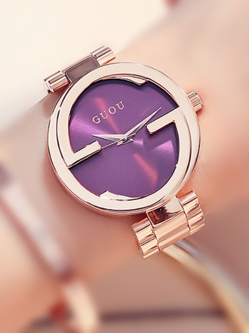 Purple & rose gold GUOU Brand Simple Rose Gold Plated Watch