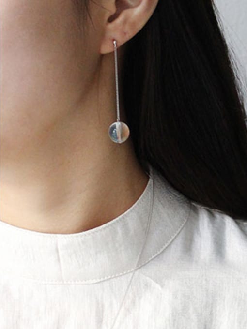 DAKA Simple Clear Crystal Ball Silver Drop Earrings 1