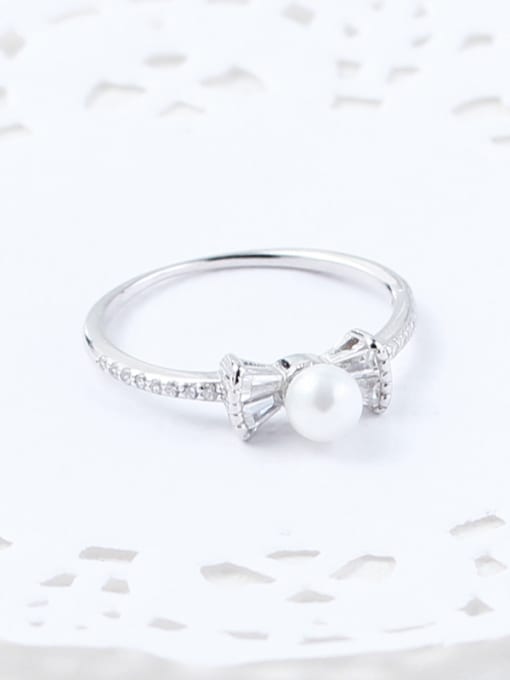 Peng Yuan Fashion Freshwater Pearl Bowknot Zircon Ring 2