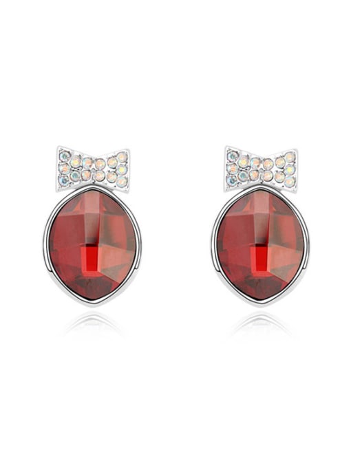 red Simple Shiny austrian Crystals Little Bowknot Alloy Stud Earrings