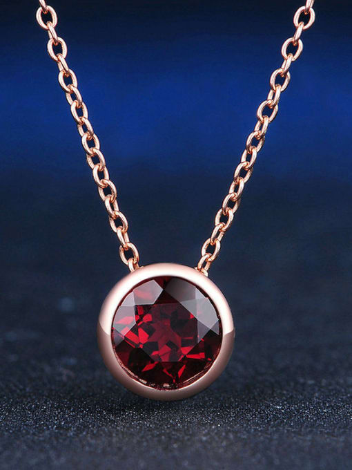 ZK Simple Round Red Garnet Rose Gold Plated Necklace 1