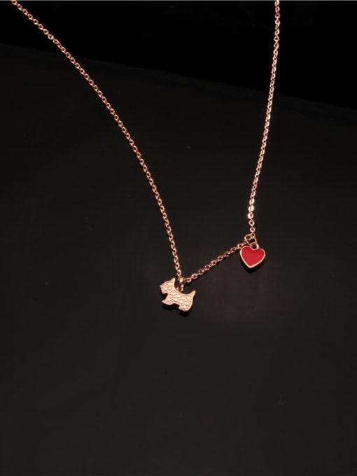 GROSE Red Heart-shape Pendant Clavicle Necklace