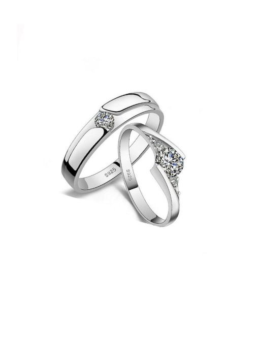 Dan 925 Sterling Silver With  Cubic Zirconia Simplistic  Loves Band Rings 0