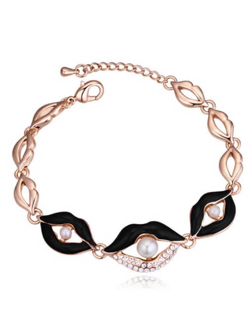 Black Personalized Imitation Pearls Lips Alloy Bracelet