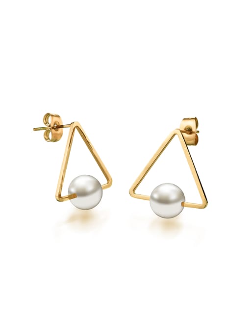 Gold Fashion Hollow Triangle Artificial Pearls Stud Earrings