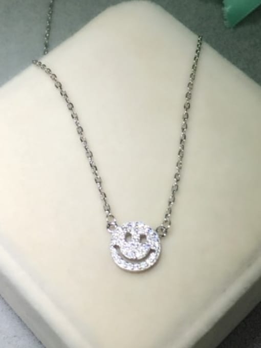 Rosh All-match Smiling Face Shaped Rhinestone S925 Silver Necklace 0