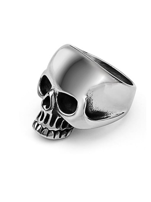 RANSSI Retro Skull Titanium Statement Ring 0