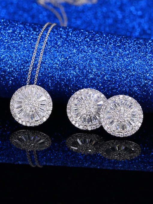White Round Zircon Earring Necklace Jewelry Set