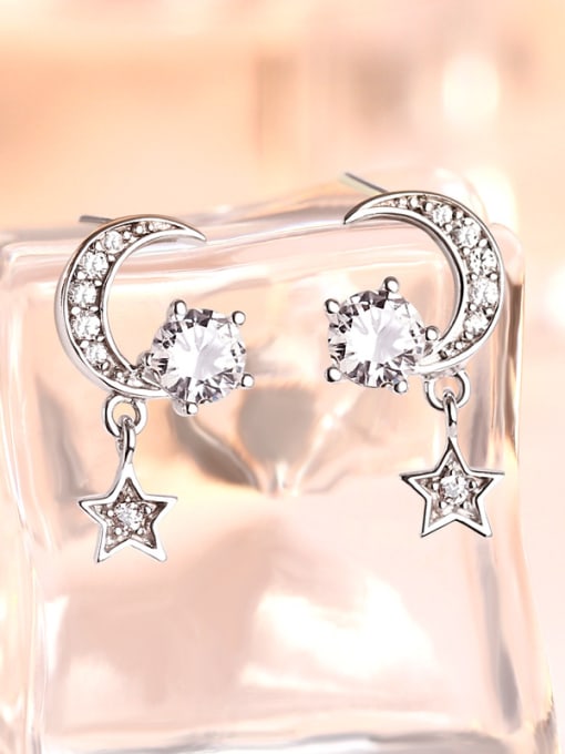 Dan 925 Sterling Silver With Cubic Zirconia Trendy Moon Star Drop Earrings 3