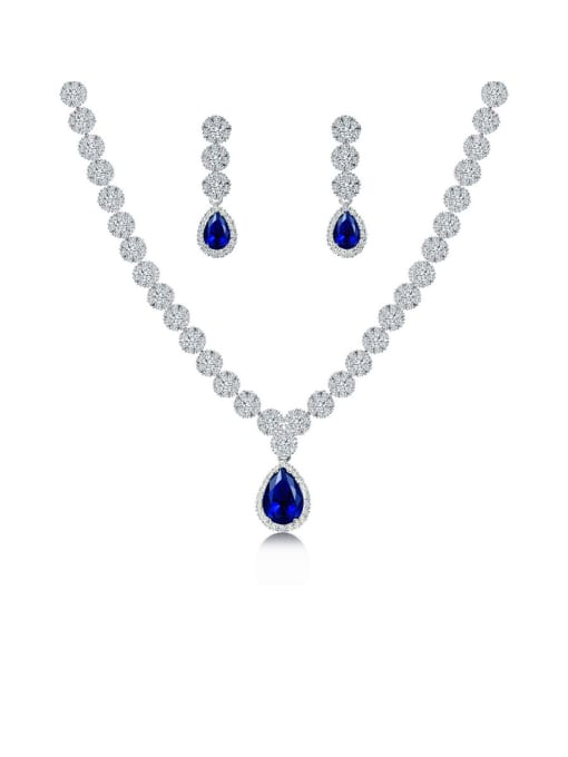 blue Copper With Platinum Plated Simplistic Water Drop Earrings And Necklaces 2 Piece Jewelry Set