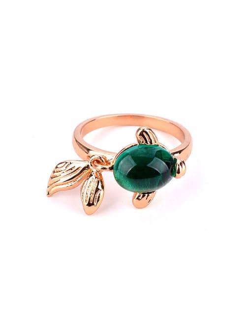 green Personalized Little Golden Fish Oval Stone Copper Ring