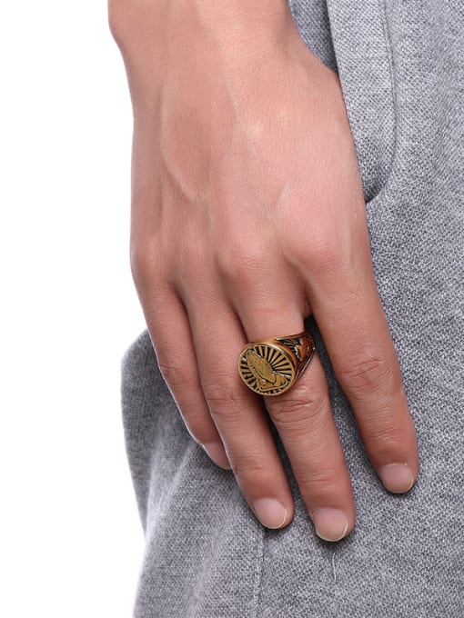 CONG Personality Gold Plated High Polished Palm Titanium Ring 1