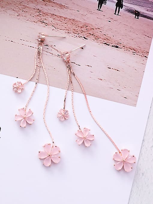 Girlhood Alloy With Rose Gold Plated Fashion Flower tassel Drop Earrings 2