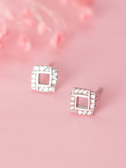 Rosh 925 Sterling Silver With Platinum Plated Simplistic Hollow Square Stud Earrings 0