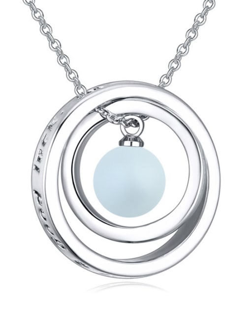 blue Fashion Imitation Pearl Double Ring Pendant Alloy Necklace