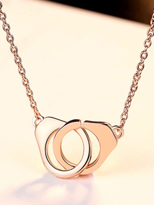Rose gold-15I01 925 Sterling Silver With Rose Gold Plated Simplistic Round Interlocking  Necklaces