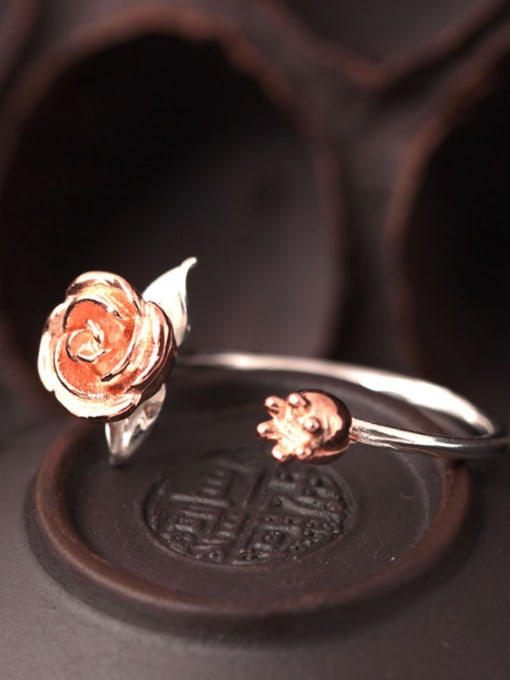 SILVER MI S925 Silver Rose Flowers Opening Ring 1