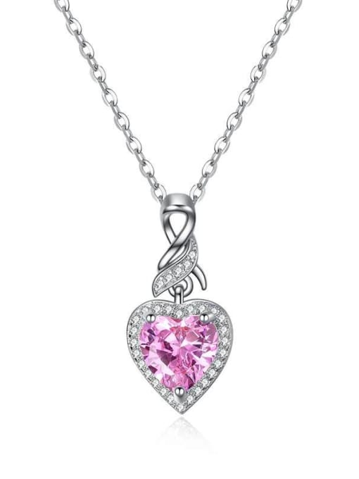 Pink Copper with Cubic Zirconia  pink Heart Necklace
