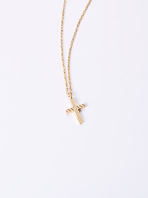 GROSE Titanium With Gold Plated Simplistic Smooth Cross Necklaces 2