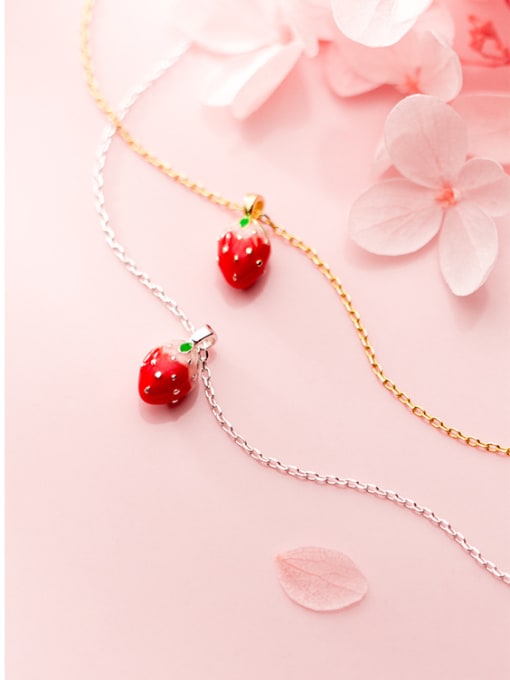 Rosh 925 Sterling Silver With Gold Plated Simplistic Friut Strawberry Necklaces 3