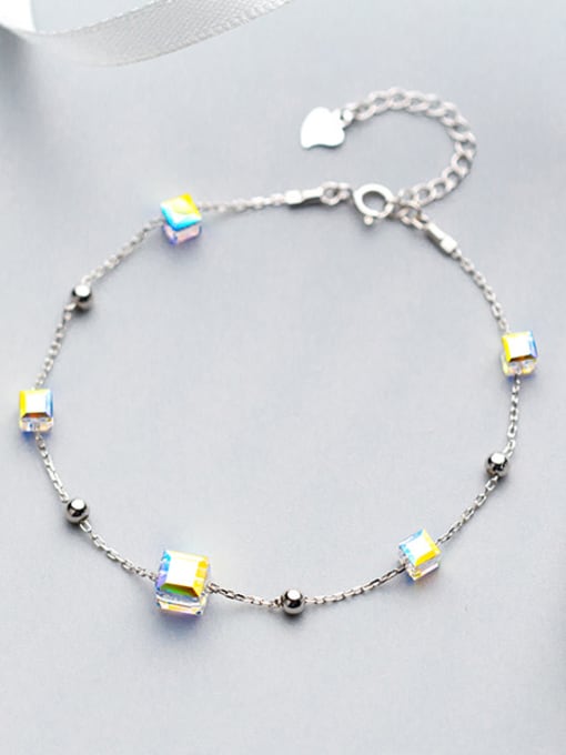 colorful Elegant Adjustable Square Shaped S925 Silver Bracelet