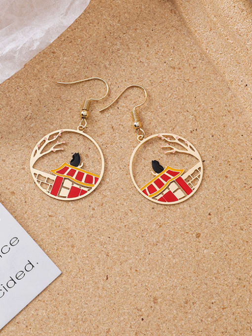 7#12844 Alloy With Rose Gold Plated Ethnic Painted Koi Printed Palace Hook Earrings
