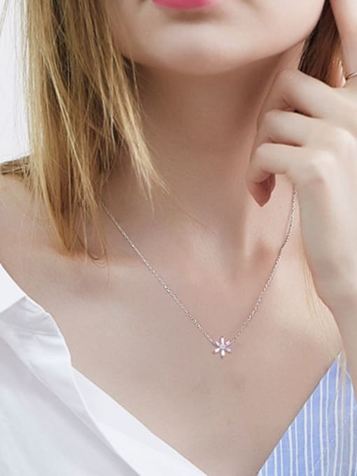 CEIDAI Simple 925 Silver Zirconias Flower Necklace 1