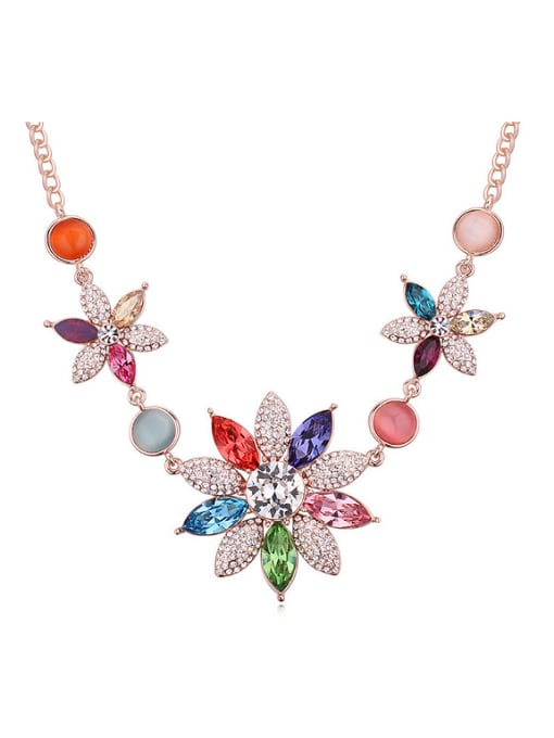 multi-color Fashion Flowery Pendant austrian Crystals Alloy Necklace