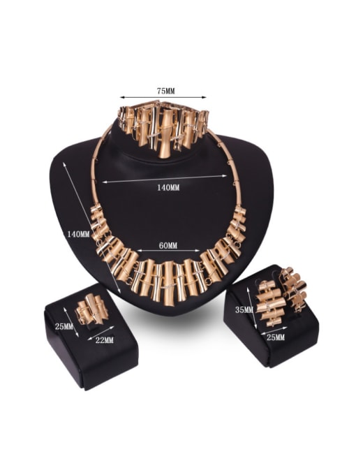BESTIE Alloy Imitation-gold Plated Creative Rhinestones Bamboos-shaped Four Pieces Jewelry Set 2