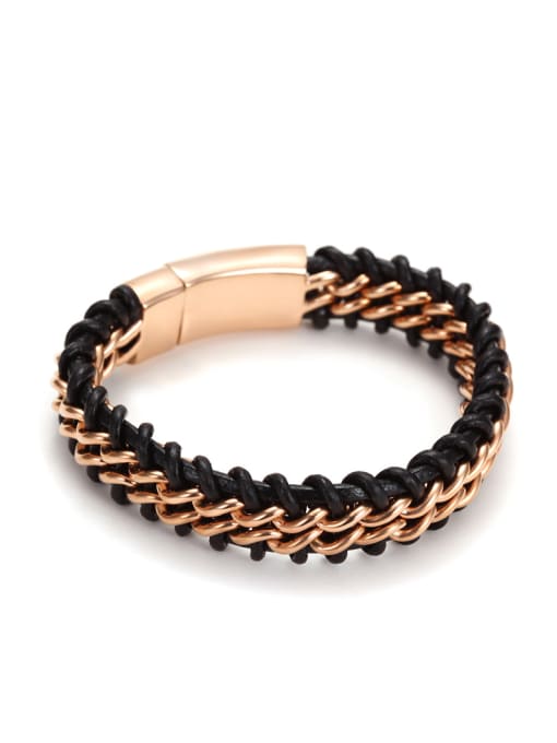 Rose Gold Titanium Leather Rope Twist Bracelet