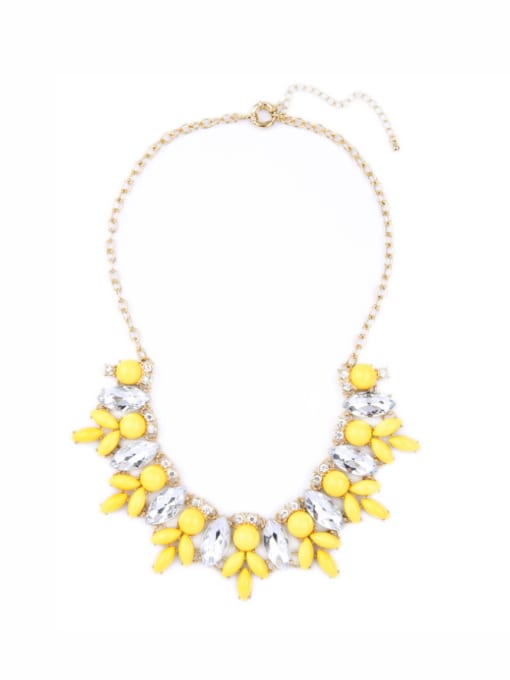 Yellow Fashion Leaves Stones Necklace