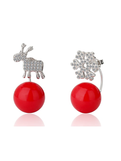 Rosh Personalized Little Deer Snowflake Zirconias Imitation Pearl Stud Earrings 0