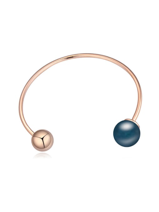 QIANZI Simple Polishing Bead Imitation Pearl Alloy Opening Bangle 0