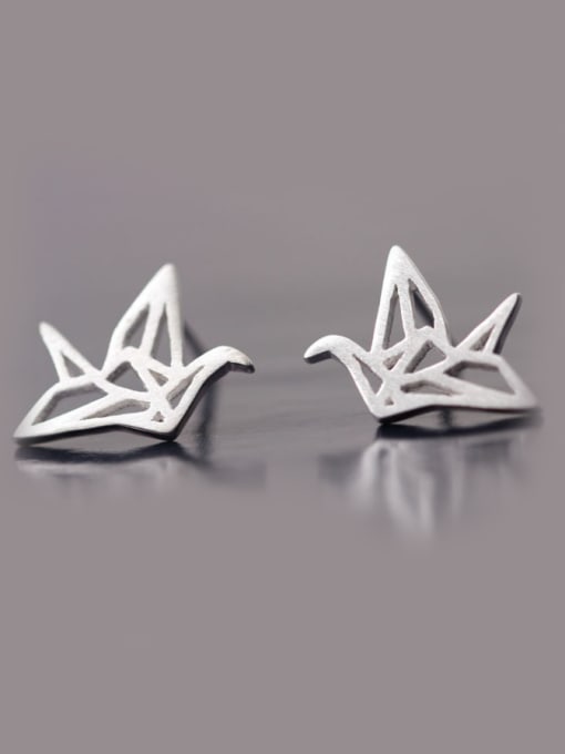 SILVER MI Paper cranes-shape Personality Matt Stud Earrings 0