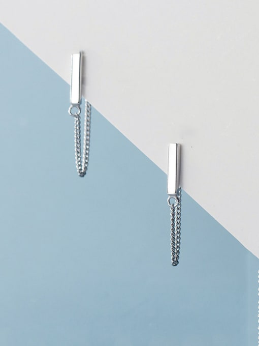 Rosh 925 Sterling Silver With Platinum Plated Simplistic Geometric Flat Stick Chain Drop Earrings 3