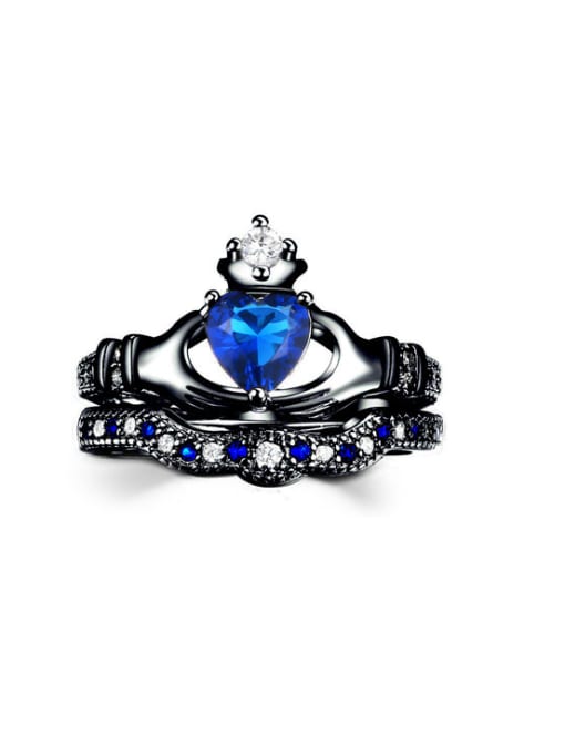 Black   7# Noble Blue Zircons Luxury Crown Ring