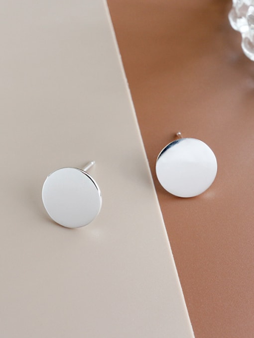 DAKA 925 Sterling Silver With Silver Plated Simplistic Round Light mirror Stud Earrings 2