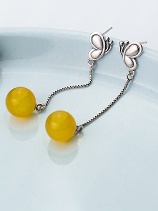 yellow Ethnic Style Butterfly Shaped Yellow Stone Drop Earrings