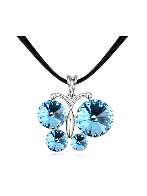 blue Personalized Cubic austrian Crystals Butterfly Pendant Alloy Necklace