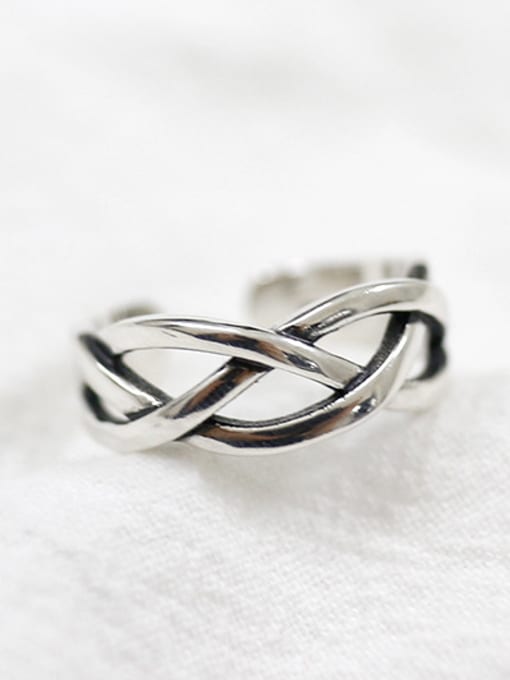DAKA Retro style Hollow Woven Silver Opening Ring 2