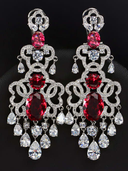Red Colorful Exaggerate Tassel Drop Chandelier earring