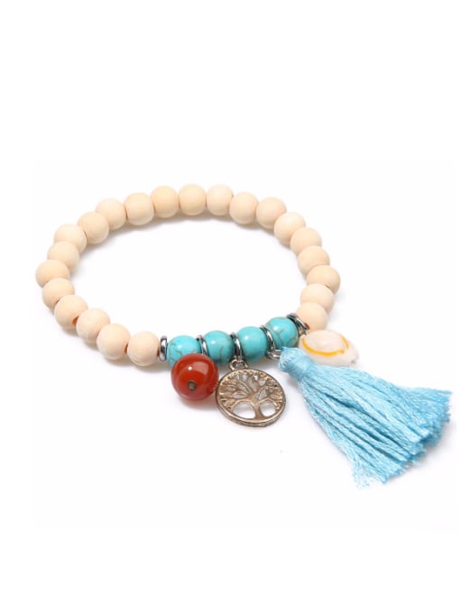 B6050-C Wooded Beads Creative Tassel Accessories Bracelet