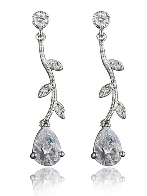 SANTIAGO Temperament 18K Platinum Plated Leaf Shaped Zircon Drop Earrings 0