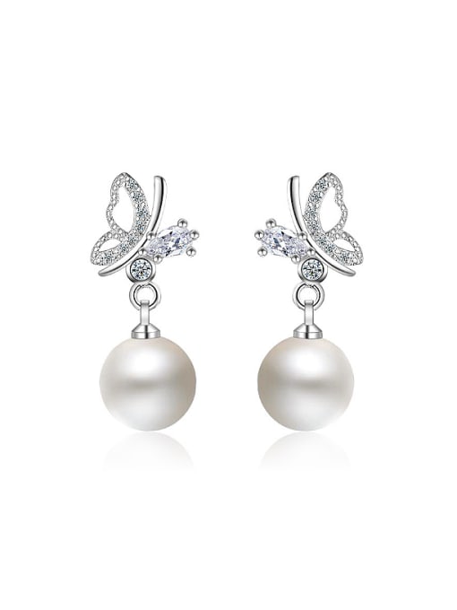 AI Fei Er Fashion Imitation Pearl Cubic Zirconias Butterfly Stud Earrings 0