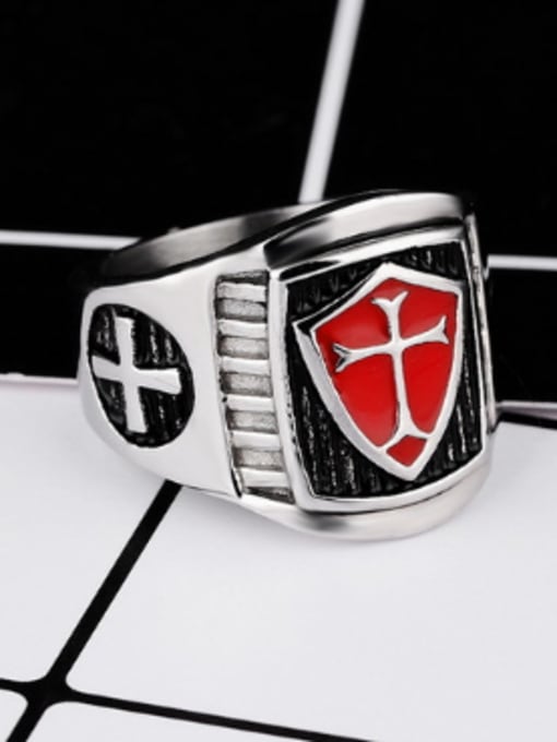 Open Sky Fashion Personalized Red Shield Cross Titanium Ring 2