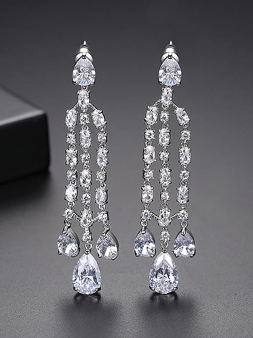 Platinum Copper With Platinum Plated Delicate Water Drop Chandelier Earrings