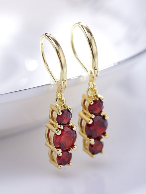 Golden Exquisite Red Zircons Copper Drop Earrings