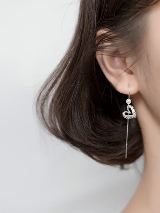 Rosh 925 Sterling Silver With Artificial Pearl Simplistic Heart Tassel Earrings 1
