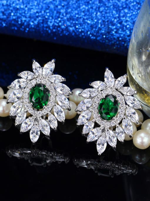 Green Western Style Graceful Stud Cluster earring